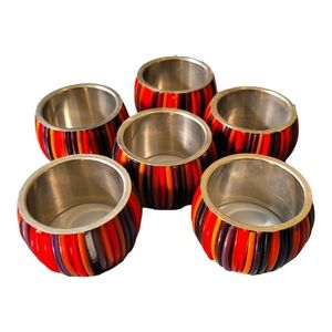 Vintage 1970s Napkin Rings Brown Red Orange